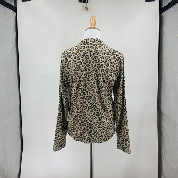 Caslon Leopard Print Utility Jacket Womens S Small Button Front Mandarin Collar - Picture 6 of 12